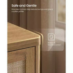 VASAGLE Collection ELLAN - Banc à chaussures bohème avec coussin, Banc de rangement d'entrée avec 4 portes d'armoire effet rotin, Étagère réglable, Marron naturel