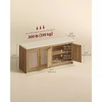 VASAGLE Collection ELLAN - Banc à chaussures bohème avec coussin, Banc de rangement d'entrée avec 4 portes d'armoire effet rotin, Étagère réglable, Marron naturel