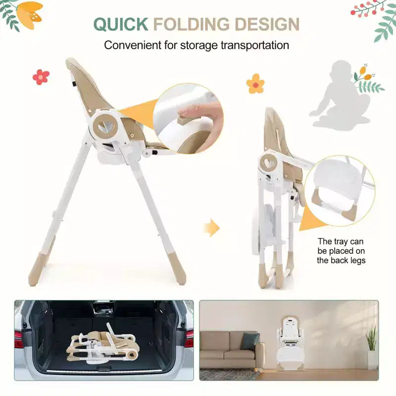 39.3 Chaise Haute Pliante Légère pour Bébé avec Harnais de Sécurité à 5 Points, Sûre et Fiable pour Bébés et Tout-petits en Croissance
