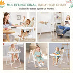 39.3 Chaise Haute Pliante Légère pour Bébé avec Harnais de Sécurité à 5 Points, Sûre et Fiable pour Bébés et Tout-petits en Croissance