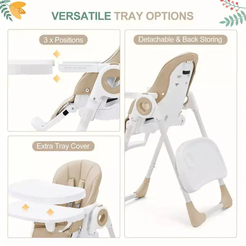 39.3 Chaise Haute Pliante Légère pour Bébé avec Harnais de Sécurité à 5 Points, Sûre et Fiable pour Bébés et Tout-petits en Croissance