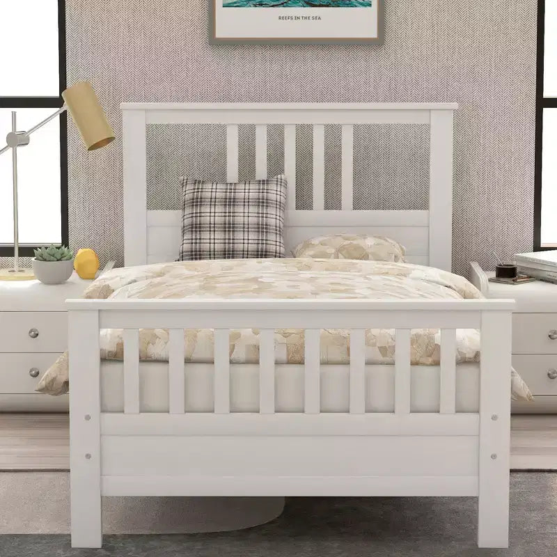 FAMYYT Twin Size Wood Platform Bed?With Headboard and Footboard, Easy Assembly, White