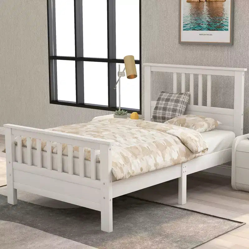 FAMYYT Lit plateforme en bois jumeau ? Avec tête de lit et pied de lit, assemblage facile, blanc