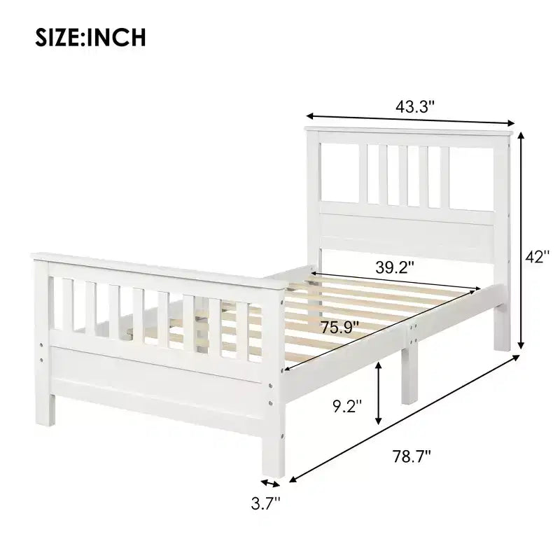 FAMYYT Lit plateforme en bois jumeau ? Avec tête de lit et pied de lit, assemblage facile, blanc