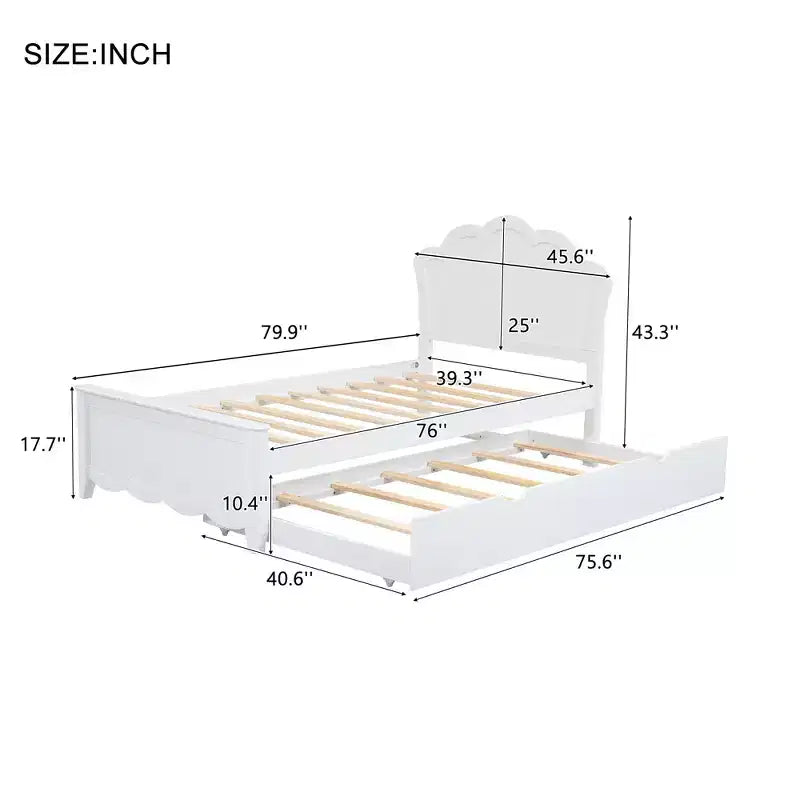 Lit plateforme FAMYYT pour jumeaux avec lit gigogne pour jumeaux, assemblage facile