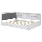 FAMYYT Lit plateforme double avec tête de lit de rangement, étagères et 2 tiroirs, assemblage facile