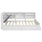 FAMYYT Lit plateforme double avec tête de lit de rangement, étagères et 2 tiroirs, assemblage facile