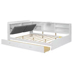 FAMYYT Lit plateforme double avec tête de lit de rangement, étagères et 2 tiroirs, assemblage facile