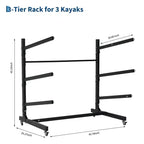 Freestanding Kayak Storage Rack with Wheels, Adjustable Kayak Racks for Garage and Outdoor, Kayak Stands for Canoes, Kayaks, SUP and Surfboards