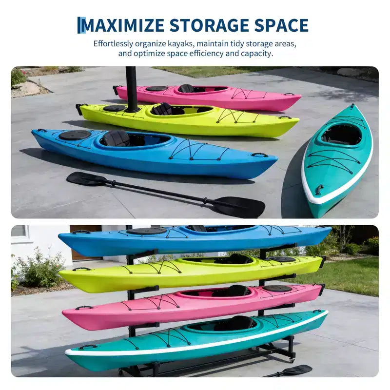 Freestanding Kayak Storage Rack with Wheels, Adjustable Kayak Racks for Garage and Outdoor, Kayak Stands for Canoes, Kayaks, SUP and Surfboards