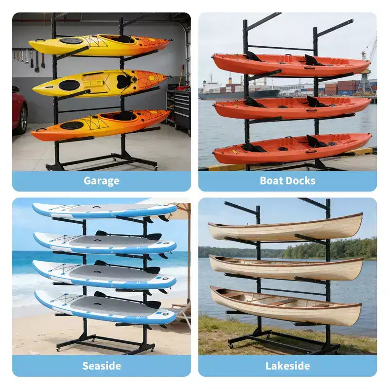 Freestanding Kayak Storage Rack with Wheels, Adjustable Kayak Racks for Garage and Outdoor, Kayak Stands for Canoes, Kayaks, SUP and Surfboards