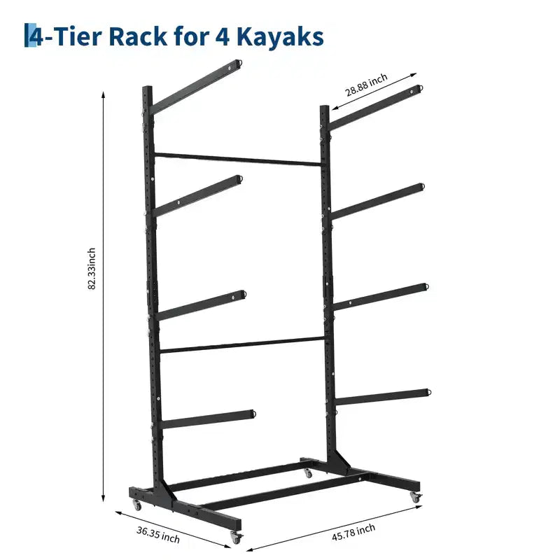 Freestanding Kayak Storage Rack with Wheels, Adjustable Kayak Racks for Garage and Outdoor, Kayak Stands for Canoes, Kayaks, SUP and Surfboards