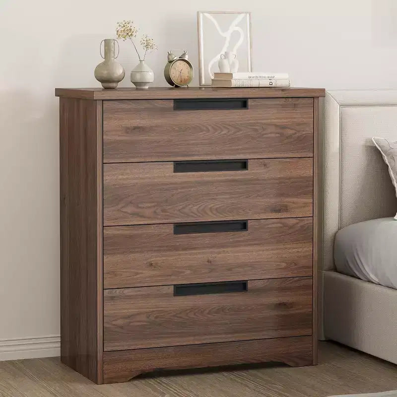 GustoWave Modern 4 Drawers Dresser Nightstand for Bedroom, Living Room, Bedroom, Brown