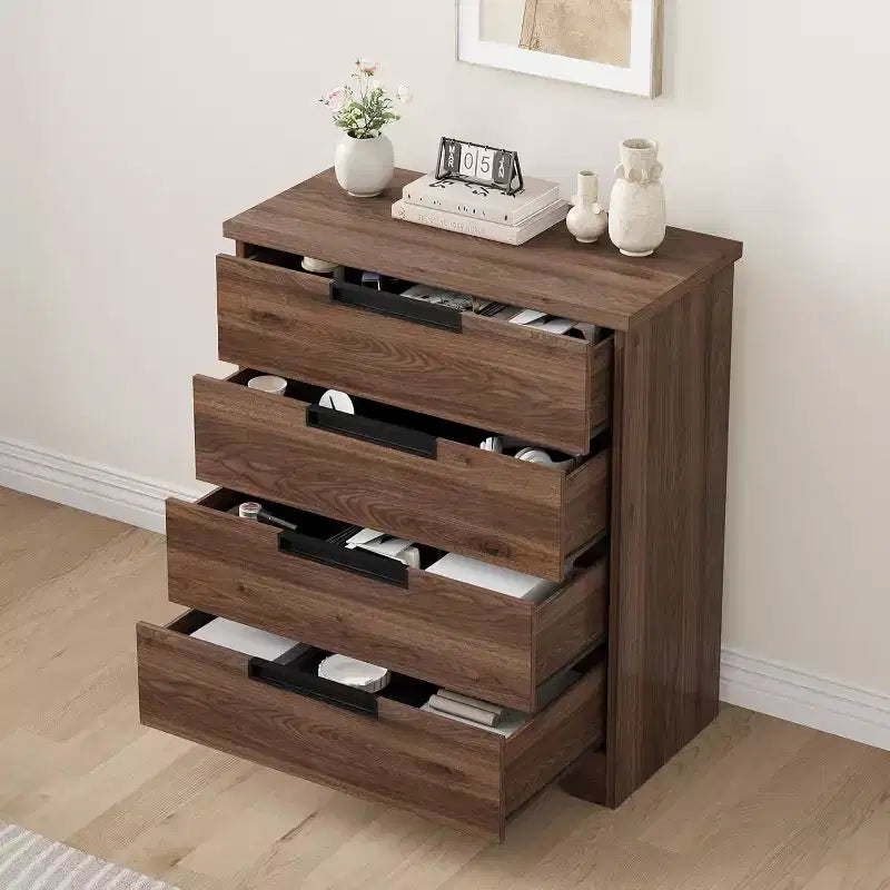 GustoWave Modern 4 Drawers Dresser Nightstand for Bedroom, Living Room, Bedroom, Brown