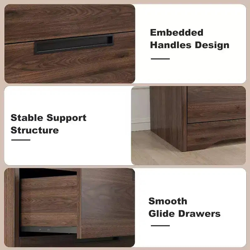 GustoWave Commode de chevet moderne à 4 tiroirs pour chambre à coucher, salon, chambre à coucher, marron