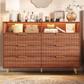 GustoWave Modern 47.2 Wide 6 Drawers Dresser for Bedroom with LED Lights and Charging Station, Brown