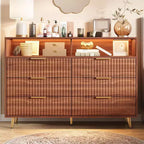 GustoWave Modern 47.2 Wide 6 Drawers Dresser for Bedroom with LED Lights and Charging Station, Brown