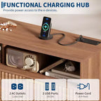Commode moderne GustoWave de 120 cm de large avec 6 tiroirs pour chambre à coucher, avec lumières LED et station de recharge, marron