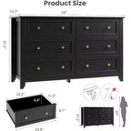 Commode à 6 tiroirs large GustoWave Modern 54" pour chambre, entrée, couloir, noire