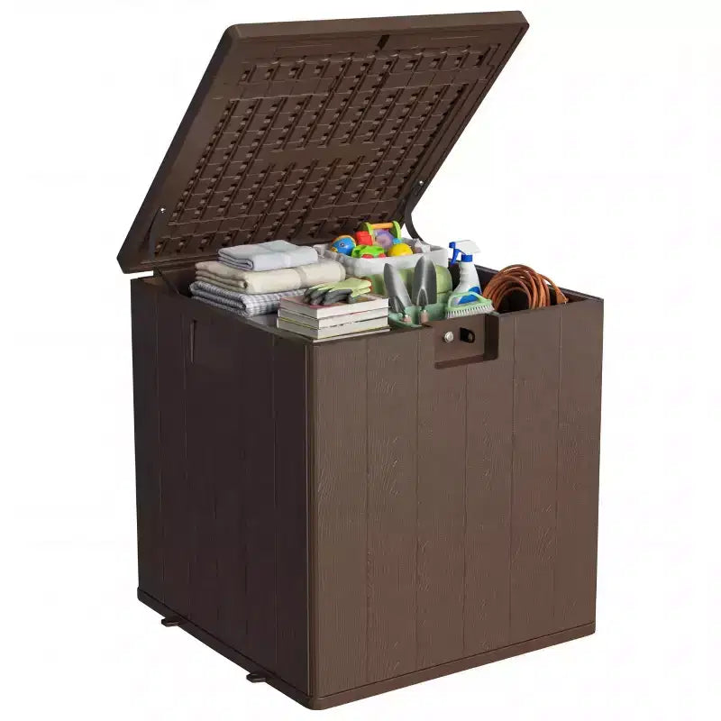 Acekool 80-Gallon Waterproof Resin Deck Box  Lockable Storage Container for Cushions, Garden Tools, Pool Accessories, Brown