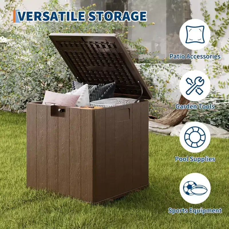 Acekool Coffre de rangement étanche 300 L en résine pour coussins, outils de jardin, accessoires de piscine, marron
