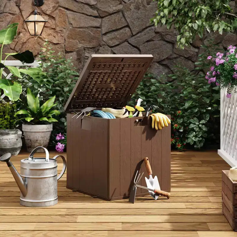 Acekool Coffre de rangement étanche 300 L en résine pour coussins, outils de jardin, accessoires de piscine, marron