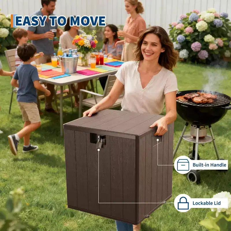 Acekool Coffre de rangement étanche 300 L en résine pour coussins, outils de jardin, accessoires de piscine, marron