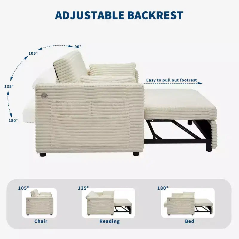 Canapé-lit convertible 55", canapé-lit moderne avec dossier réglable, meuble inclinable escamotable peu encombrant pour petit appartement