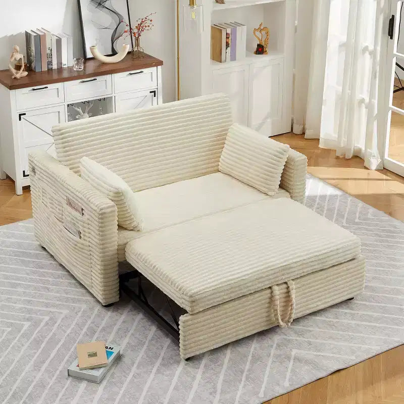 55 Convertible Loveseat Sofa Bed, Modern Sleeper Couch with Adjustable Backrest, Space-Saving Pull-Out Recliner Furniture for Small Apartment