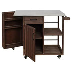 GDFStudio Tony Outdoor Kitchen Island Fir Wood Prep Station with Stainless Steel Top