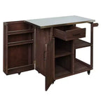 GDFStudio Tony Outdoor Kitchen Island Fir Wood Prep Station with Stainless Steel Top