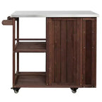GDFStudio Tony Outdoor Kitchen Island Fir Wood Prep Station with Stainless Steel Top