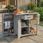 GDFStudio Tony Outdoor Kitchen Island Fir Wood Prep Station with Stainless Steel Top