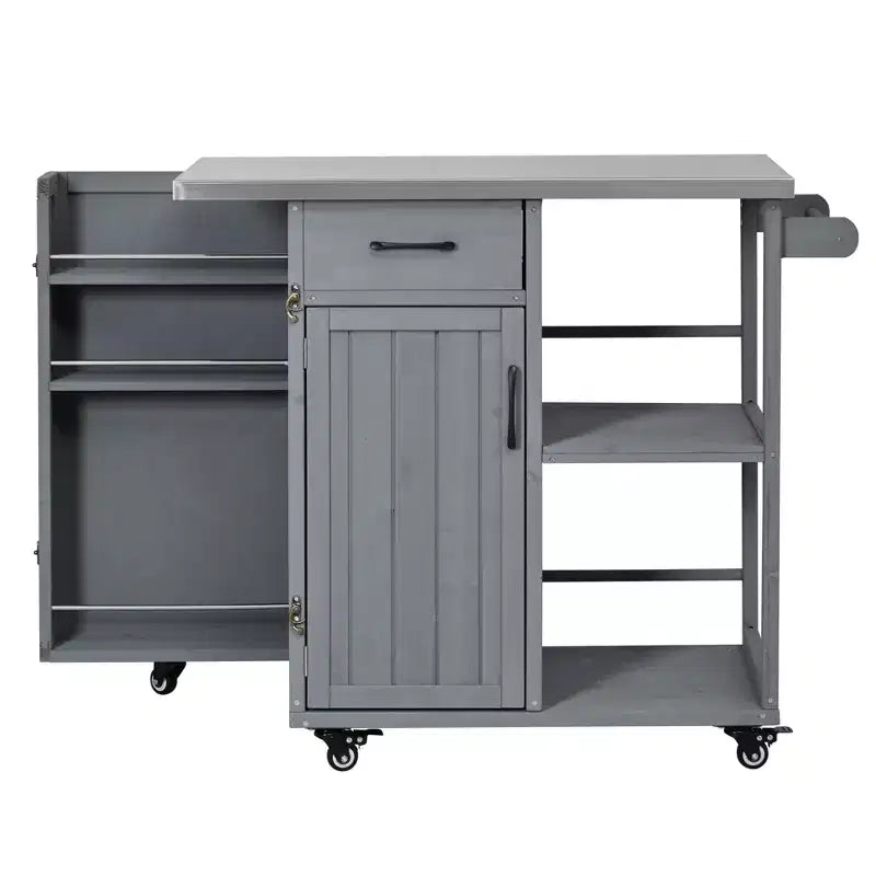 GDFStudio Tony Outdoor Kitchen Island Fir Wood Prep Station with Stainless Steel Top