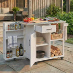 GDFStudio Tony Outdoor Kitchen Island Fir Wood Prep Station with Stainless Steel Top