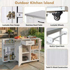 GDFStudio Tony Outdoor Kitchen Island Fir Wood Prep Station with Stainless Steel Top