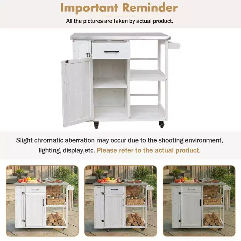 GDFStudio Tony Outdoor Kitchen Island Fir Wood Prep Station with Stainless Steel Top