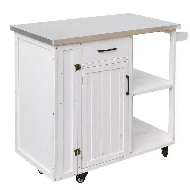 GDFStudio Tony Outdoor Kitchen Island Fir Wood Prep Station with Stainless Steel Top