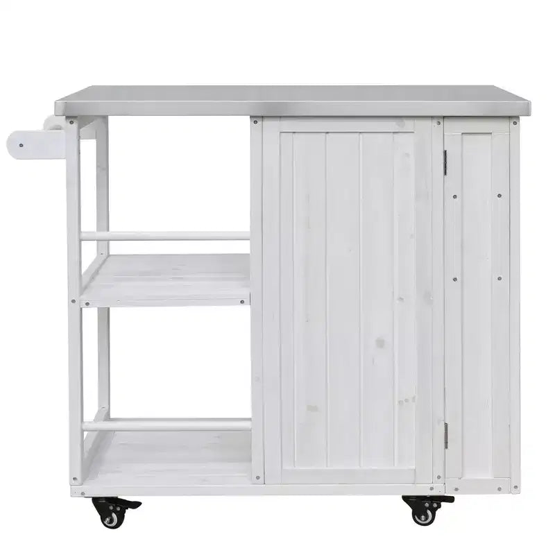 GDFStudio Tony Outdoor Kitchen Island Fir Wood Prep Station with Stainless Steel Top