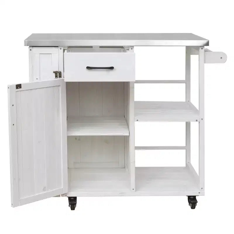 GDFStudio Tony Outdoor Kitchen Island Fir Wood Prep Station with Stainless Steel Top