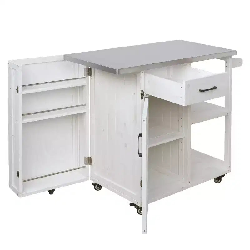 GDFStudio Tony Outdoor Kitchen Island Fir Wood Prep Station with Stainless Steel Top