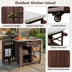 GDFStudio Tony Outdoor Kitchen Island Fir Wood Prep Station with Stainless Steel Top