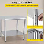 Table de préparation en acier inoxydable 30 x 24 pouces avec étagère inférieure réglable et roulettes, plan de travail commercial robuste pour cuisine, restaurant, maison et hôtel