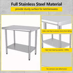 Table de préparation en acier inoxydable 30 x 24 pouces avec étagère inférieure réglable et roulettes, plan de travail commercial robuste pour cuisine, restaurant, maison et hôtel