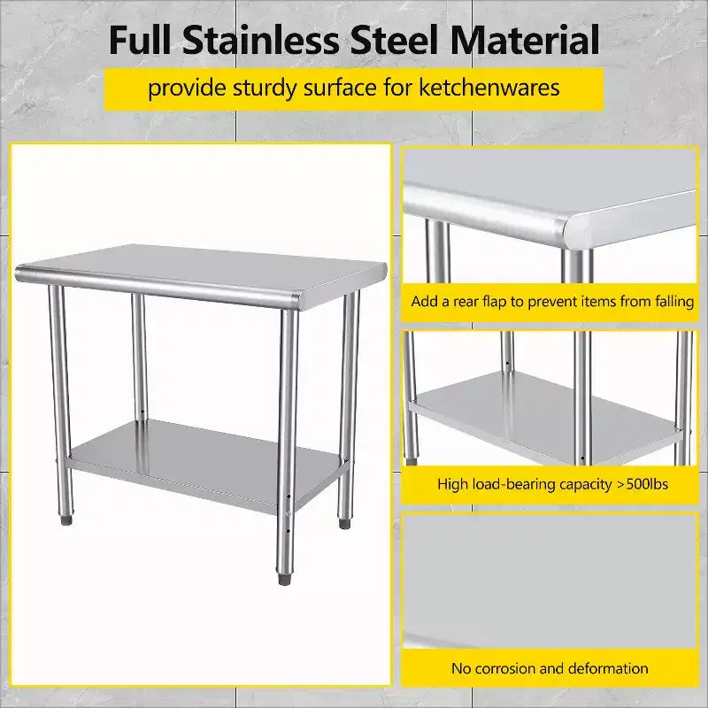Table de préparation en acier inoxydable 30 x 24 pouces avec étagère inférieure réglable et roulettes, plan de travail commercial robuste pour cuisine, restaurant, maison et hôtel