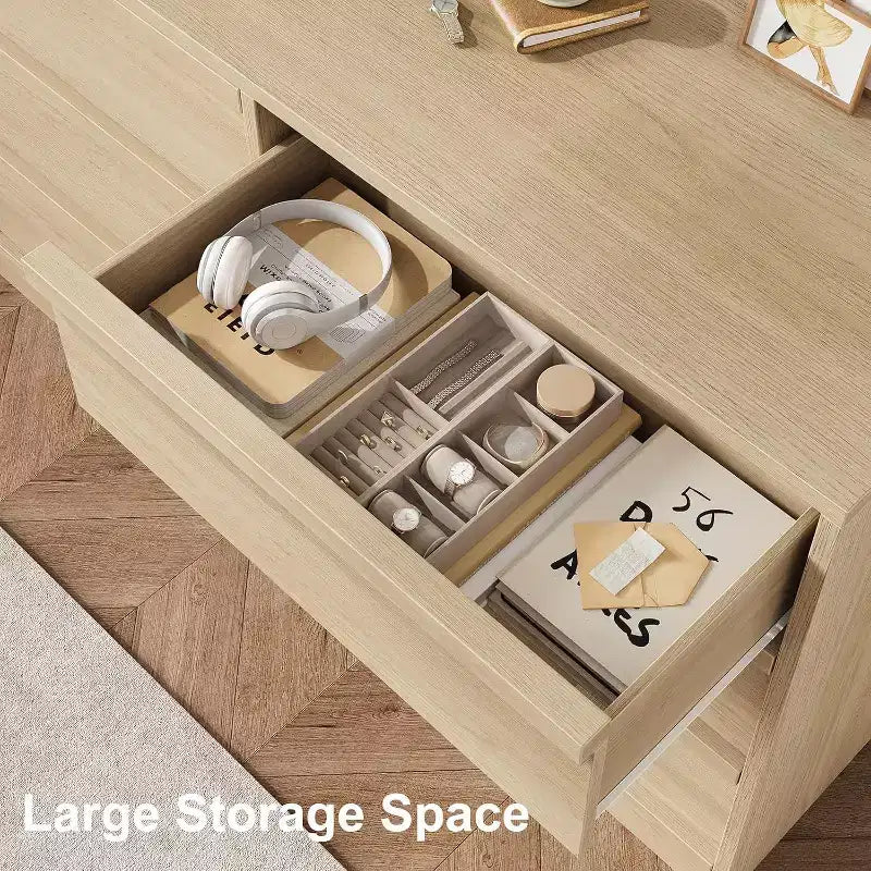 Commode de rangement GustoWave à 6 tiroirs avec plateau imperméable, finition chêne naturel, pour chambre ou entrée