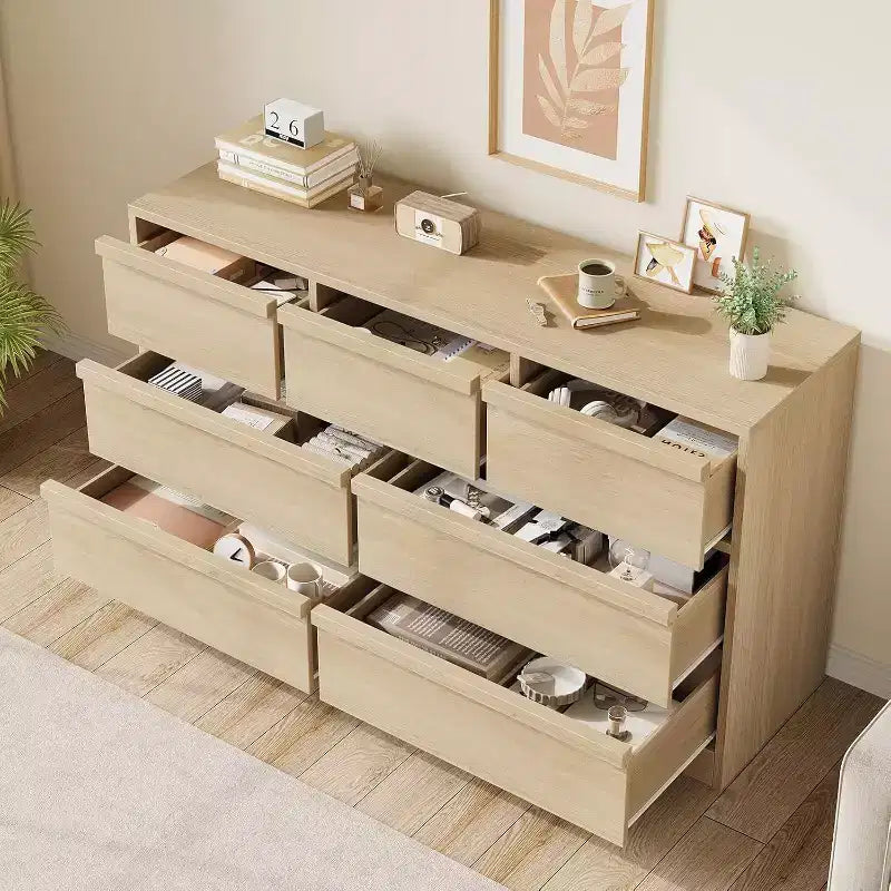 GustoWave 6-Drawer Storage Dresser With Waterproof Top, Natural Oak Finish, For Bedroom Or Entryway