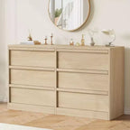 GustoWave 6-Drawer Storage Dresser With Waterproof Top, Natural Oak Finish, For Bedroom Or Entryway