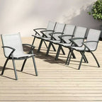 6PCS Modern Aluminum Outdoor Dining Chairs, Quick-Dry Textilene Fabric, All-Weather Rust-Resistant, Ergonomic Commercial-Grade Patio Seating