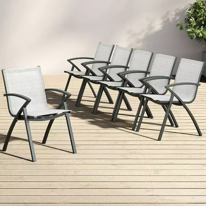 6PCS Modern Aluminum Outdoor Dining Chairs, Quick-Dry Textilene Fabric, All-Weather Rust-Resistant, Ergonomic Commercial-Grade Patio Seating